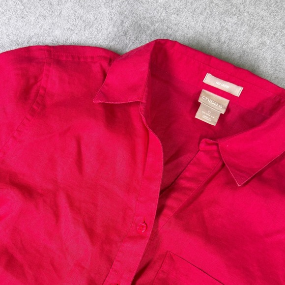 Chico's Tops - Chicos No Iron Linen Button Down Shirt Red 3/4 Sleeve Size 0 US 4/6